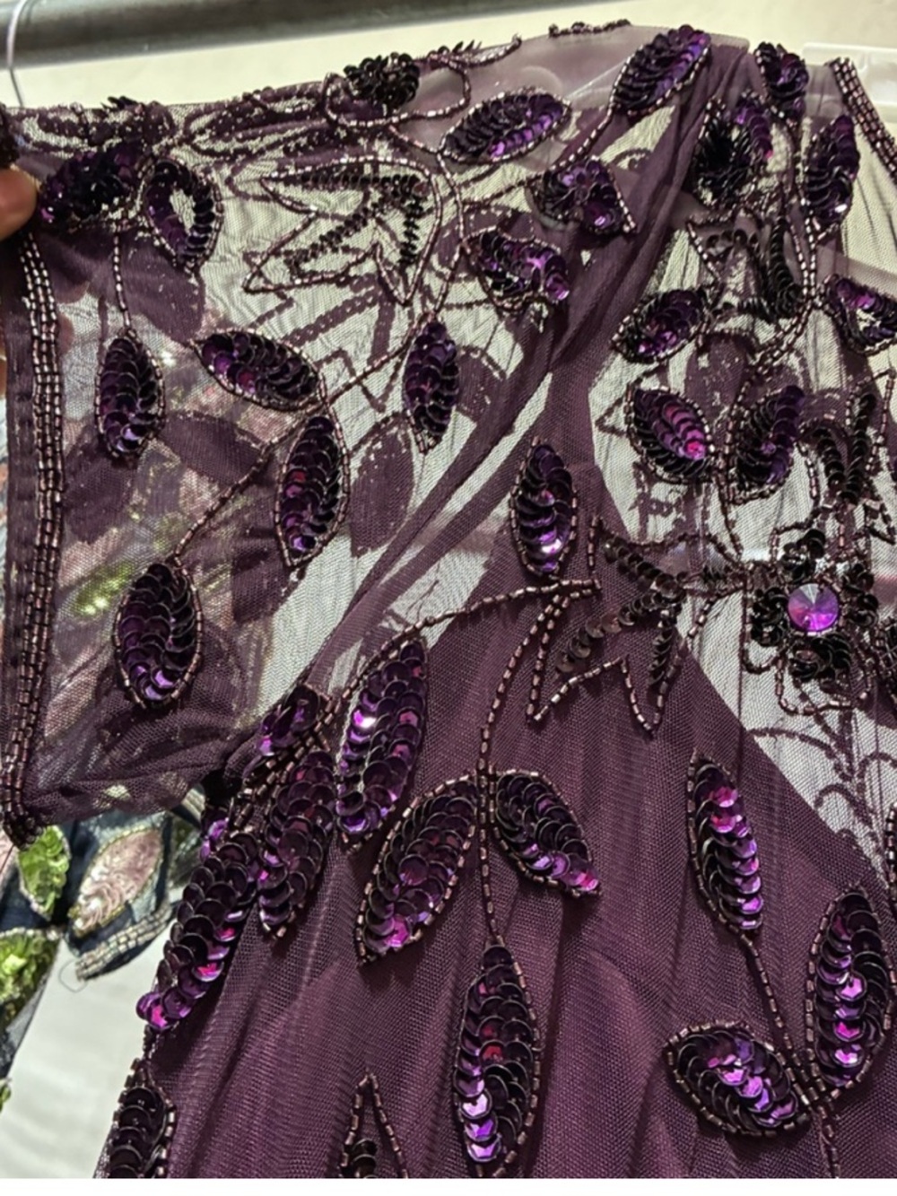 Adrianna Papell Plum Embellished Tulle Maxi Dress - Picture 10 of 14